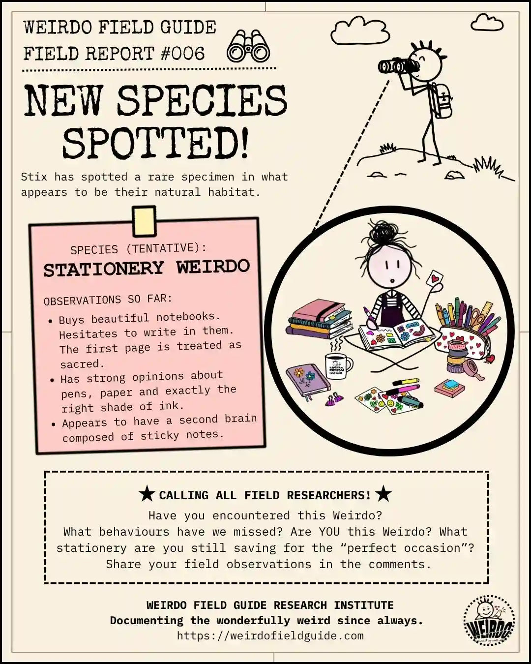 Weirdo Field Guide Stationery Weirdo Spotted in the Wild