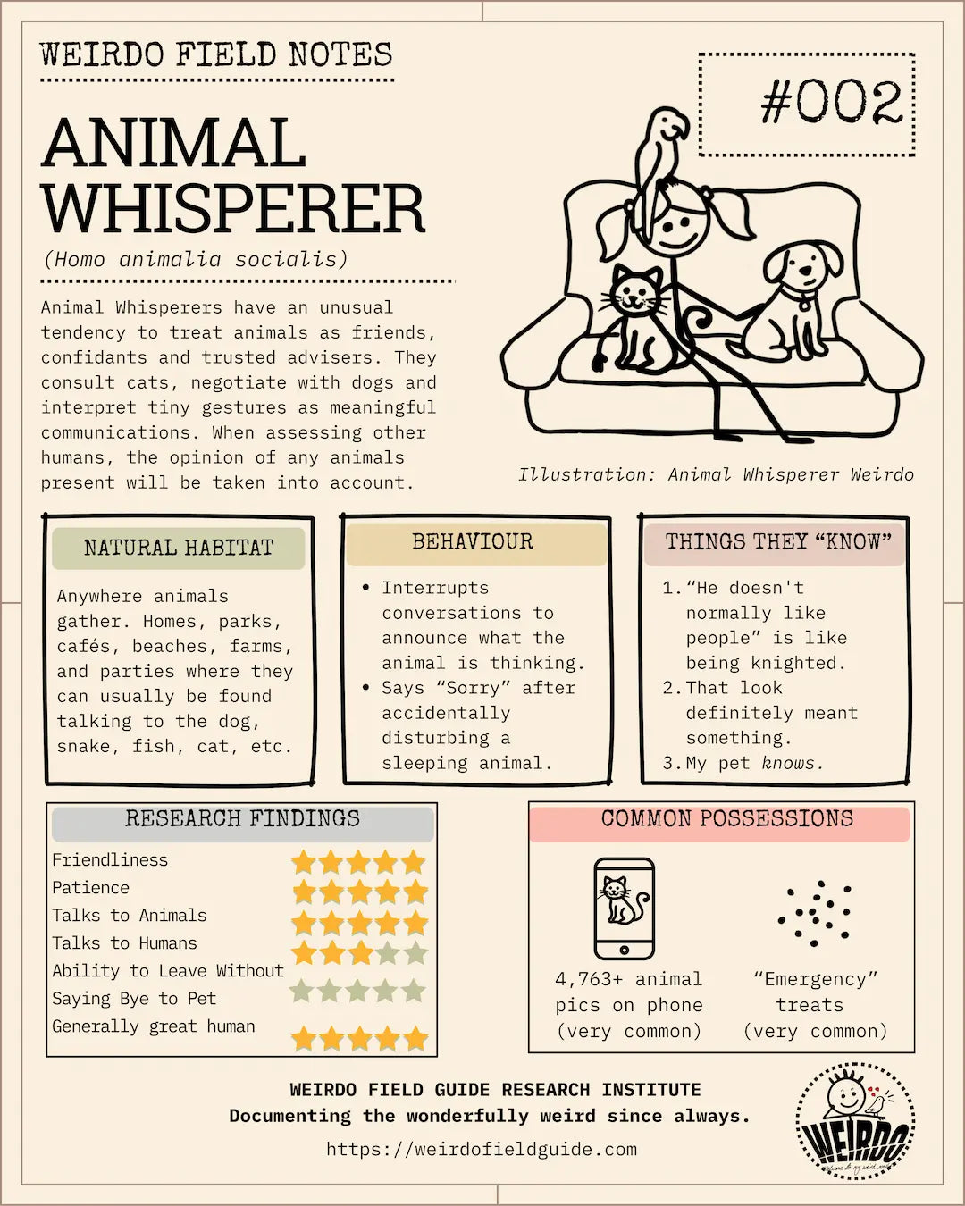 Weirdo Field Notes Animal Whisperer Weirdo #002